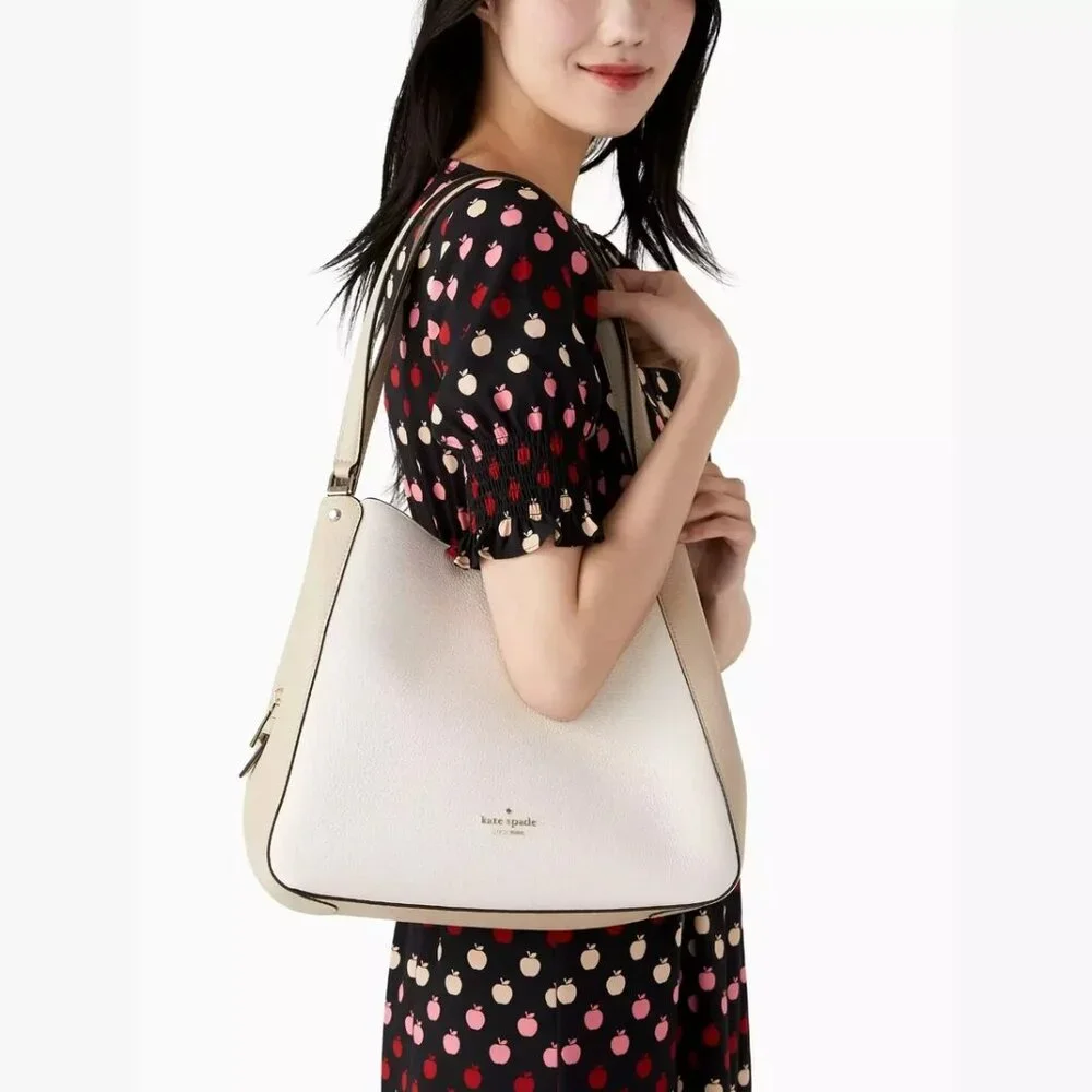 Kate Spade Leila Colorblock Cream and Tan Shoulder Bag Tote 3 Compartment Purse